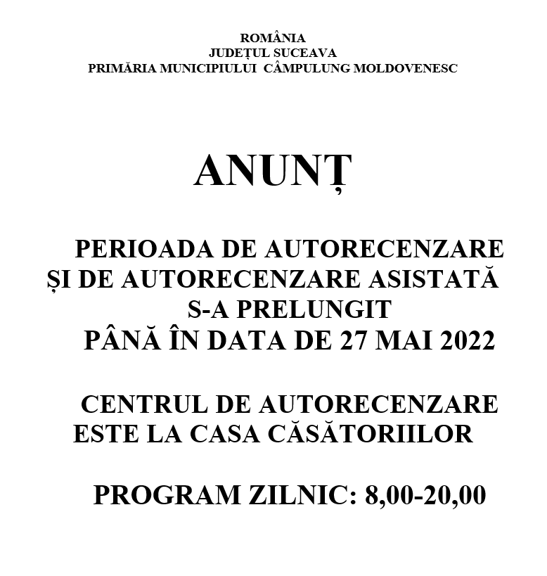 RPL 2021 - Autorecenzare asistata - prelungire până în data de 27 mai 2022